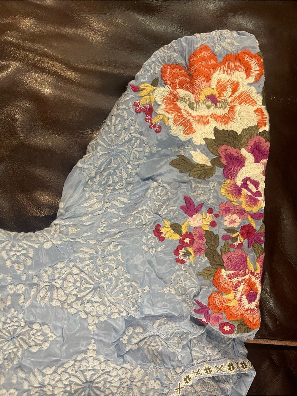 Sundance Light Blue Embroidered Boho Blouse with Floral Accents - Picture 4 of 6